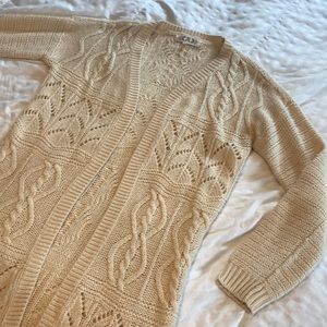 Cream/Tan Medium Pink Rose Open Front Sweater